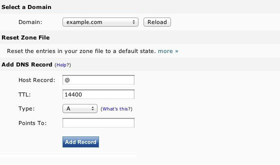 Bluehost DNS zone editor interface