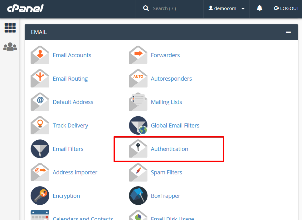 cPanel authentication area